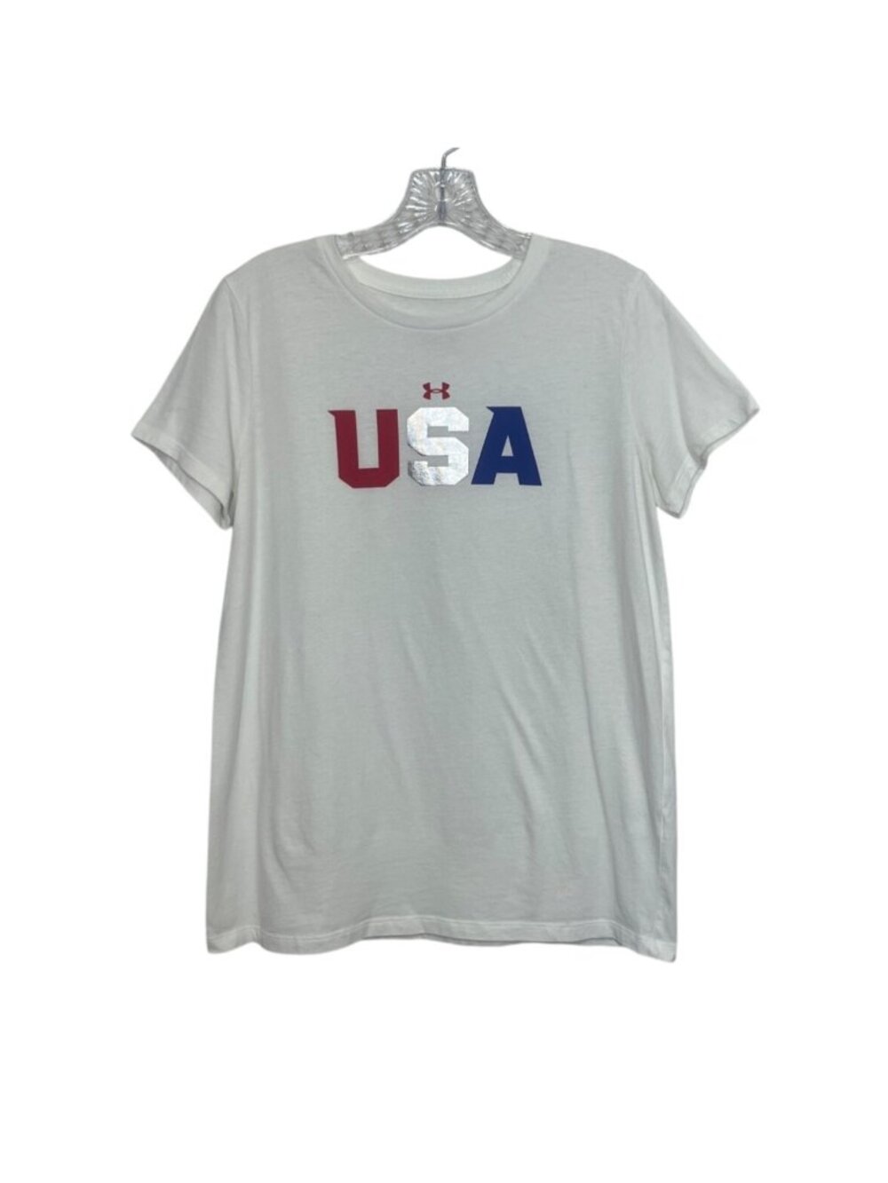Under Armour USA Graphic Tshirt Patriotic Womens Medium White Blue Red